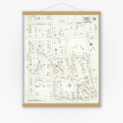 Old map wall art mockup — magnetic wood frame on white wall — Sanborn Fire Insurance Map from Rome, Oneida County, New York (1914), Sheet #0031