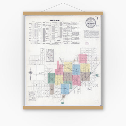 Old map wall art mockup — magnetic wood frame on white wall — Sanborn Fire Insurance Map from Taylorville, Christian County, Illinois (1914), Sheet #0001