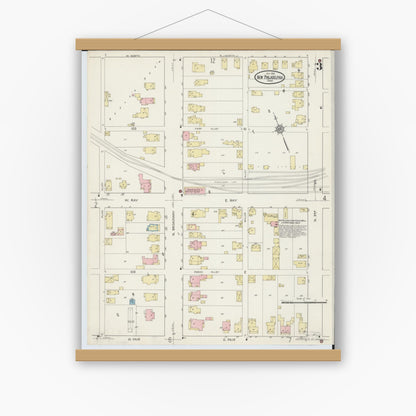 Old map wall art mockup — magnetic wood frame on white wall — Sanborn Fire Insurance Map from New Philadelphia, Tuscarawas County, Ohio (1914), Sheet #0003