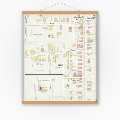Old map wall art mockup — magnetic wood frame on white wall — Sanborn Fire Insurance Map from Elizabethtown, Lancaster County, Pennsylvania (1896), Sheet #0002