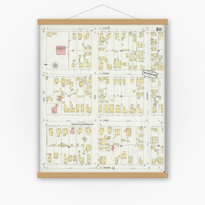 Old map wall art mockup — magnetic wood frame on white wall — Sanborn Fire Insurance Map from Wilmington, New Hanover County, North Carolina (1898), Sheet #0010