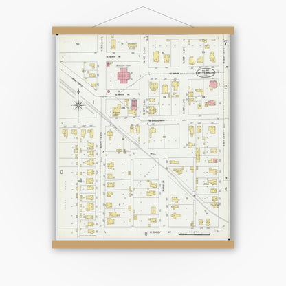 Old map wall art mockup — magnetic wood frame on white wall — Sanborn Fire Insurance Map from Mount Vernon, Jefferson County, Illinois (1902), Sheet #0007