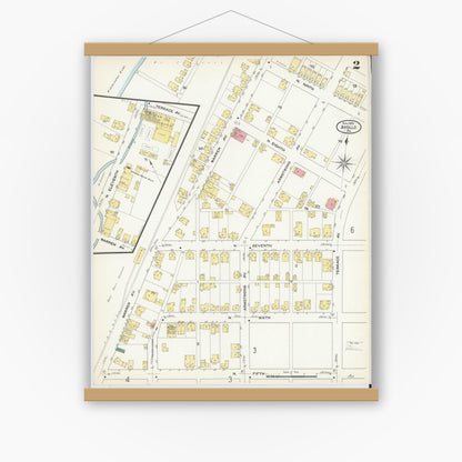 Old map wall art mockup — magnetic wood frame on white wall — Sanborn Fire Insurance Map from Apollo, Armstrong County, Pennsylvania (1909), Sheet #0002