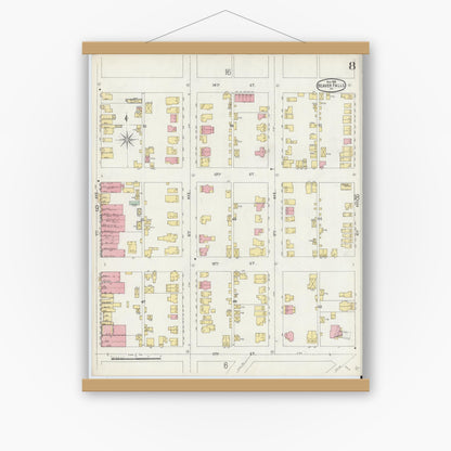 Old map wall art mockup — magnetic wood frame on white wall — Sanborn Fire Insurance Map from Beaver Falls, Beaver County, Pennsylvania (1896), Sheet #0008