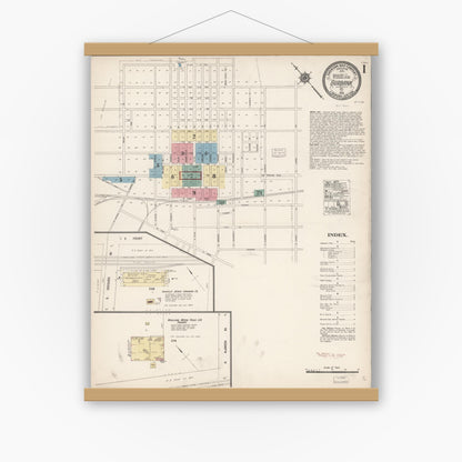 Old map wall art mockup — magnetic wood frame on white wall — Sanborn Fire Insurance Map from Burbank, Los Angeles County, California (1918), Sheet #0001