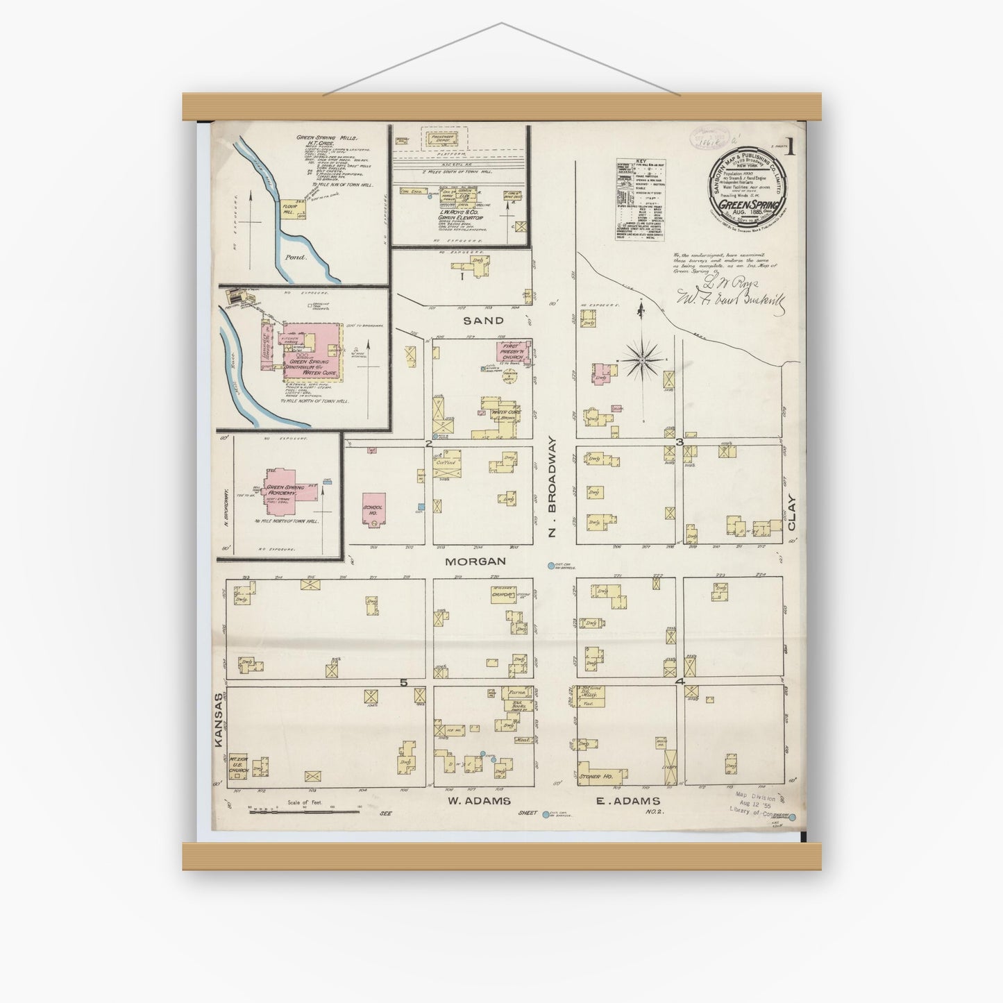 Old map wall art mockup — magnetic wood frame on white wall — Sanborn Fire Insurance Map from Green Springs, Sandusky And Seneca Counties, Ohio (1885) - Complete Map Set