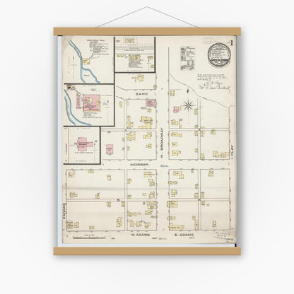 Old map wall art mockup — magnetic wood frame on white wall — Sanborn Fire Insurance Map from Green Springs, Sandusky And Seneca Counties, Ohio (1885) - Complete Map Set
