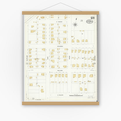 Old map wall art mockup — magnetic wood frame on white wall — Sanborn Fire Insurance Map from Sherman, Grayson County, Texas (1908), Sheet #0023