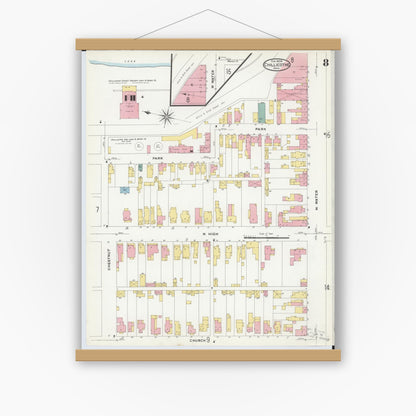 Old map wall art mockup — magnetic wood frame on white wall — Sanborn Fire Insurance Map from Chillicothe, Ross County, Ohio (1909), Sheet #0008