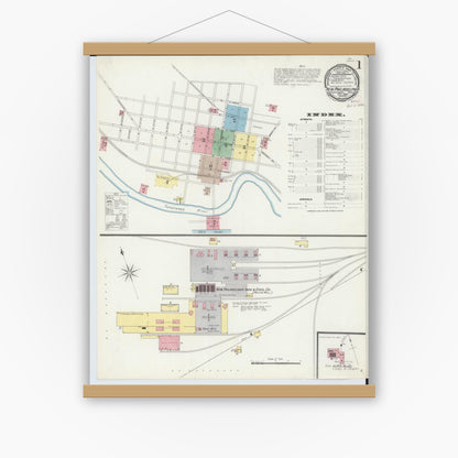 Old map wall art mockup — magnetic wood frame on white wall — Sanborn Fire Insurance Map from New Philadelphia, Tuscarawas County, Ohio (1896) - Complete Map Set