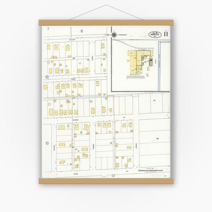 Old map wall art mockup — magnetic wood frame on white wall — Sanborn Fire Insurance Map from Manteca, San Joaquin County, California (1921), Sheet #0011