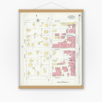 Old map wall art mockup — magnetic wood frame on white wall — Sanborn Fire Insurance Map from Goldsboro, Wayne County, North Carolina (1908), Sheet #0004