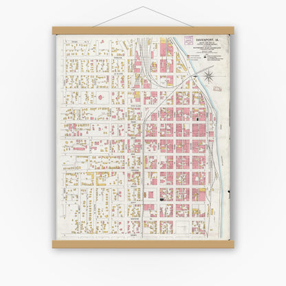 Old map wall art mockup — magnetic wood frame on white wall — Sanborn Fire Insurance Map from Davenport, Scott County, Iowa (1906), Sheet #0001