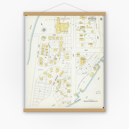 Old map wall art mockup — magnetic wood frame on white wall — Sanborn Fire Insurance Map from South Haven, Van Buren County, Michigan (1902), Sheet #0008