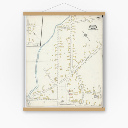 Old map wall art mockup — magnetic wood frame on white wall — Sanborn Fire Insurance Map from Townsend, Middlesex County, Massachusetts (1917), Sheet #0002