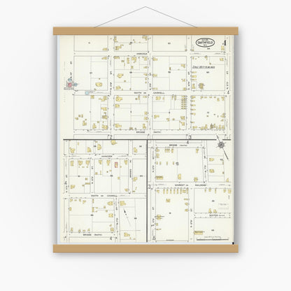 Old map wall art mockup — magnetic wood frame on white wall — Sanborn Fire Insurance Map from Smithfield, Johnston County, North Carolina (1915), Sheet #0004