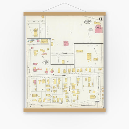 Old map wall art mockup — magnetic wood frame on white wall — Sanborn Fire Insurance Map from Chicopee, Hampden County, Massachusetts (1902), Sheet #0011