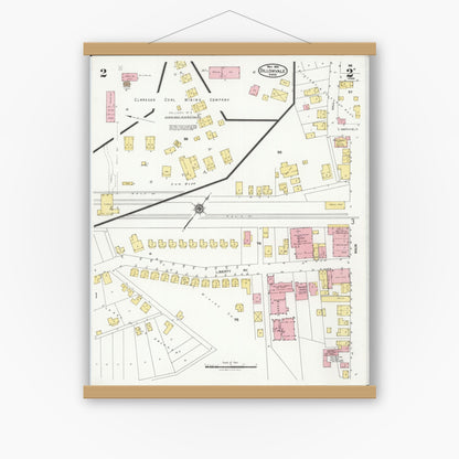 Old map wall art mockup — magnetic wood frame on white wall — Sanborn Fire Insurance Map from Dillonvale, Jefferson County, Ohio (1924), Sheet #0002
