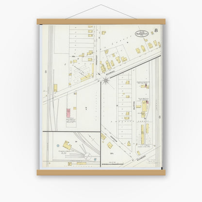 Old map wall art mockup — magnetic wood frame on white wall — Sanborn Fire Insurance Map from Painesville, Lake County, Ohio (1898), Sheet #0008