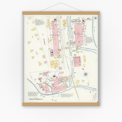 Old map wall art mockup — magnetic wood frame on white wall — Sanborn Fire Insurance Map from Leaksville-spray, Rockingham County, North Carolina (1908), Sheet #0003