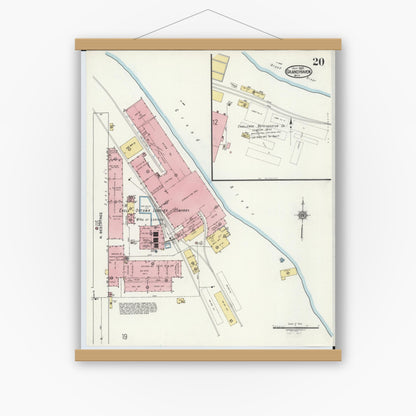 Old map wall art mockup — magnetic wood frame on white wall — Sanborn Fire Insurance Map from Grand Haven, Ottawa County, Michigan (1920), Sheet #0020