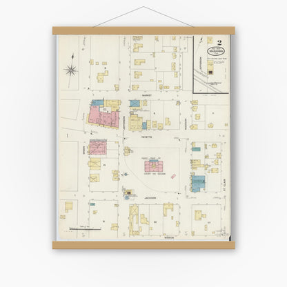 Old map wall art mockup — magnetic wood frame on white wall — Sanborn Fire Insurance Map from Marianna, Jackson County, Florida (1907), Sheet #0002