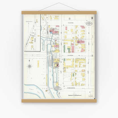 Old map wall art mockup — magnetic wood frame on white wall — Sanborn Fire Insurance Map from Goshen, Elkhart County, Indiana (1901), Sheet #0002