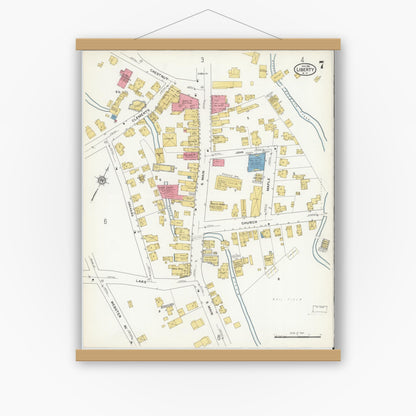 Old map wall art mockup — magnetic wood frame on white wall — Sanborn Fire Insurance Map from Liberty, Sullivan County, New York (1916), Sheet #0007