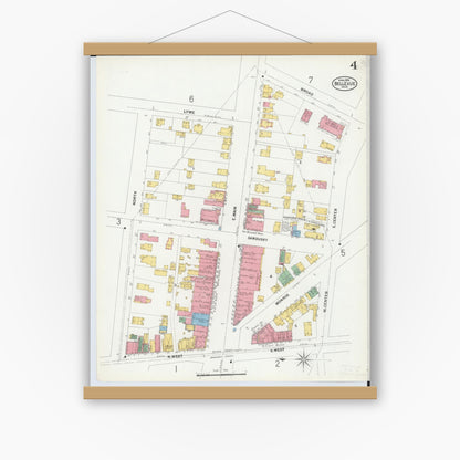 Old map wall art mockup — magnetic wood frame on white wall — Sanborn Fire Insurance Map from Bellevue, Huron And Sandusky County, Ohio (1899), Sheet #0004