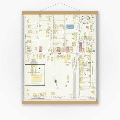 Old map wall art mockup — magnetic wood frame on white wall — Sanborn Fire Insurance Map from Point Marion, Fayette County, Pennsylvania (1909), Sheet #0002
