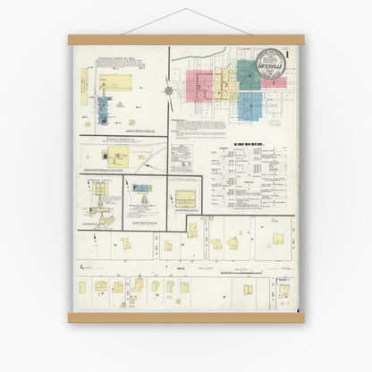 Old map wall art mockup — magnetic wood frame on white wall — Sanborn Fire Insurance Map from Gatesville, Coryell County, Texas (1912) - Complete Map Set