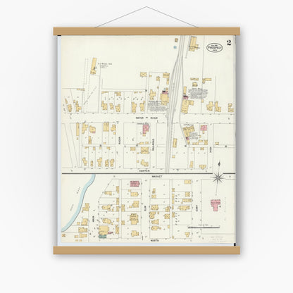 Old map wall art mockup — magnetic wood frame on white wall — Sanborn Fire Insurance Map from Prospect, Marion County, Ohio (1901), Sheet #0002