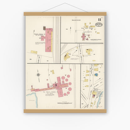 Old map wall art mockup — magnetic wood frame on white wall — Sanborn Fire Insurance Map from Decatur, Adams County, Indiana (1922), Sheet #0011