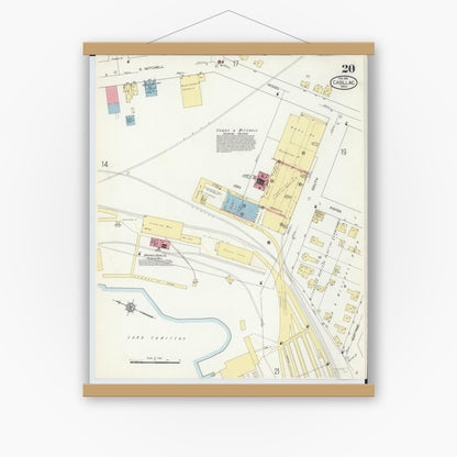 Old map wall art mockup — magnetic wood frame on white wall — Sanborn Fire Insurance Map from Cadillac, Wexford County, Michigan (1914), Sheet #0020
