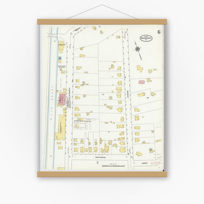 Old map wall art mockup — magnetic wood frame on white wall — Sanborn Fire Insurance Map from Weedsport, Cayuga County, New York (1911), Sheet #0006