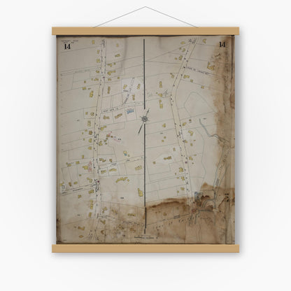 Old map wall art mockup — magnetic wood frame on white wall — Sanborn Fire Insurance Map from Cohasset, Norfolk County, Massachusetts (1963), Sheet #0014