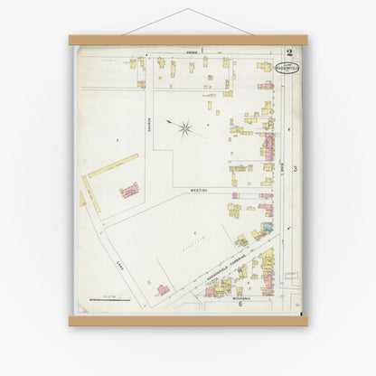 Old map wall art mockup — magnetic wood frame on white wall — Sanborn Fire Insurance Map from Haddonfield, Camden County, New Jersey (1897), Sheet #0002