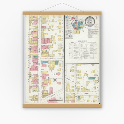 Old map wall art mockup — magnetic wood frame on white wall — Sanborn Fire Insurance Map from Kane, McKean County, Pennsylvania (1904) - Complete Map Set