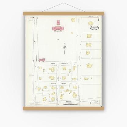 Old map wall art mockup — magnetic wood frame on white wall — Sanborn Fire Insurance Map from Nacogdoches, Nacogdoches County, Texas (1912), Sheet #0004