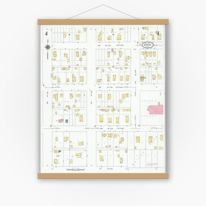 Old map wall art mockup — magnetic wood frame on white wall — Sanborn Fire Insurance Map from Aitkin, Aitkin County, Minnesota (1929), Sheet #0004