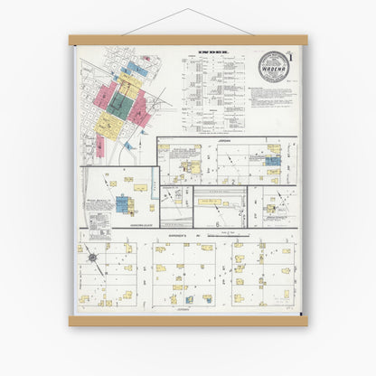 Old map wall art mockup — magnetic wood frame on white wall — Sanborn Fire Insurance Map from Wadena, Wadena County, Minnesota (1909) - Complete Map Set