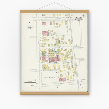 Old map wall art mockup — magnetic wood frame on white wall — Sanborn Fire Insurance Map from Norwich, Chenango County, New York (1897), Sheet #0004