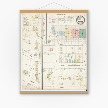 Old map wall art mockup — magnetic wood frame on white wall — Sanborn Fire Insurance Map from Osage, Mitchell County, Iowa (1888) â€” Complete Set