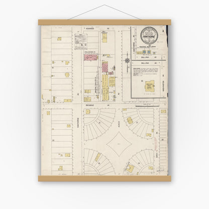 Old map wall art mockup — magnetic wood frame on white wall — Sanborn Fire Insurance Map from Hawthorne, Los Angeles County, California (1912), Sheet #0001
