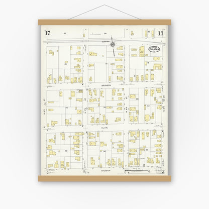 Old map wall art mockup — magnetic wood frame on white wall — Sanborn Fire Insurance Map from Palatka, Putnam County, Florida (1924), Sheet #0017