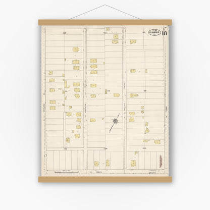 Old map wall art mockup — magnetic wood frame on white wall — Sanborn Fire Insurance Map from Alhambra, Los Angeles County, California (1912), Sheet #0018