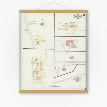 Old map wall art mockup — magnetic wood frame on white wall — Sanborn Fire Insurance Map from Fostoria, Seneca, Hancock, And Wood Counties, Ohio (1891), Sheet #0008
