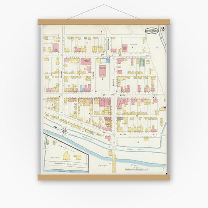Old map wall art mockup — magnetic wood frame on white wall — Sanborn Fire Insurance Map from Mifflintown, Juniata County, Pennsylvania (1896), Sheet #0002