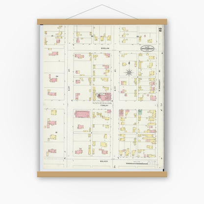 Old map wall art mockup — magnetic wood frame on white wall — Sanborn Fire Insurance Map from Upper Sandusky, Wyandot County, Ohio (1897), Sheet #0002