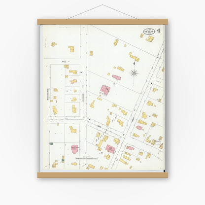 Old map wall art mockup — magnetic wood frame on white wall — Sanborn Fire Insurance Map from Vassar, Tuscola County, Michigan (1900), Sheet #0004